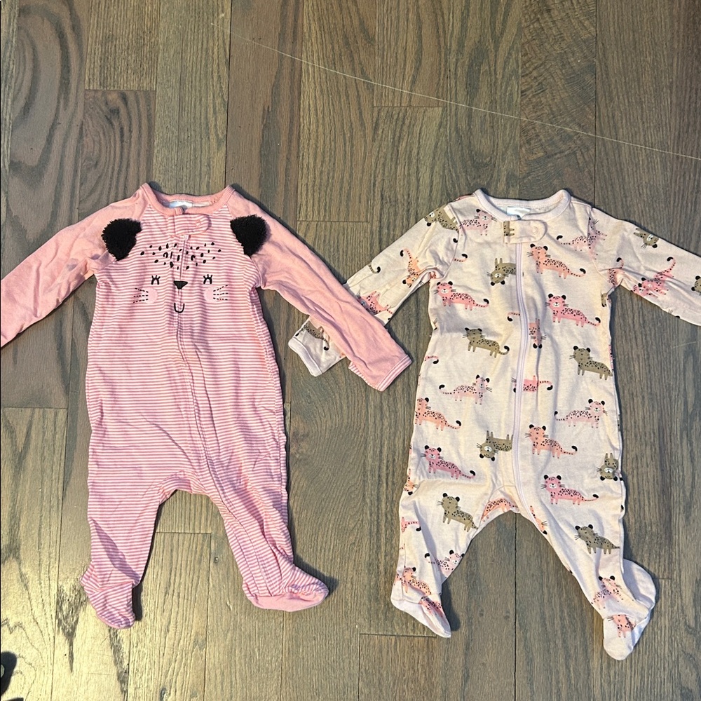 Carter's Pink Striped & Pink Animal-Print Baby Footie Set